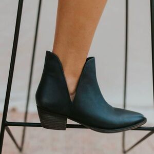 Free People Charm Double V Ankle Boot Dark Navy Blue Leather